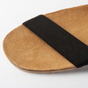 Gheta multifunctional lifestyle sandal and insole front in light brown and black – featuring an upper made from Italian leather and a flexible strap.